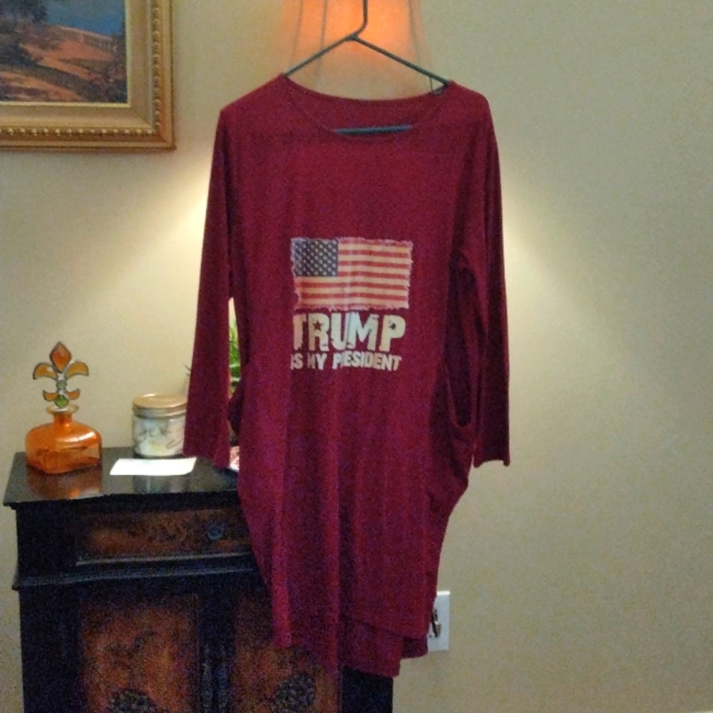 Trump dress ,Trump is my President, baggy size sm/ med Cranberry